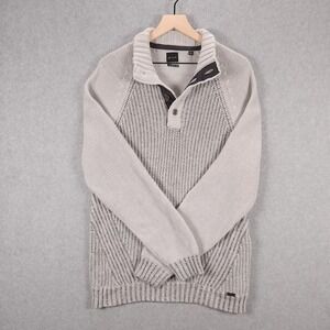 JB Holt Mens Large Marled Gray Knit Pullover Mock Neck Sweater Preppy Academia